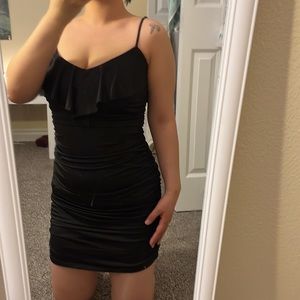 black cocktail dress with layer design